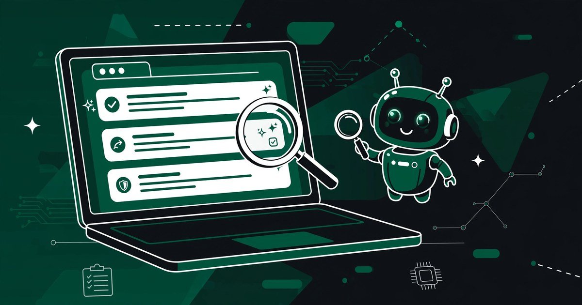 Google Ads AI Max ad copy preview: laptop showing sample AI-generated ad headlines and descriptions with a robot assistant and magnifying glass