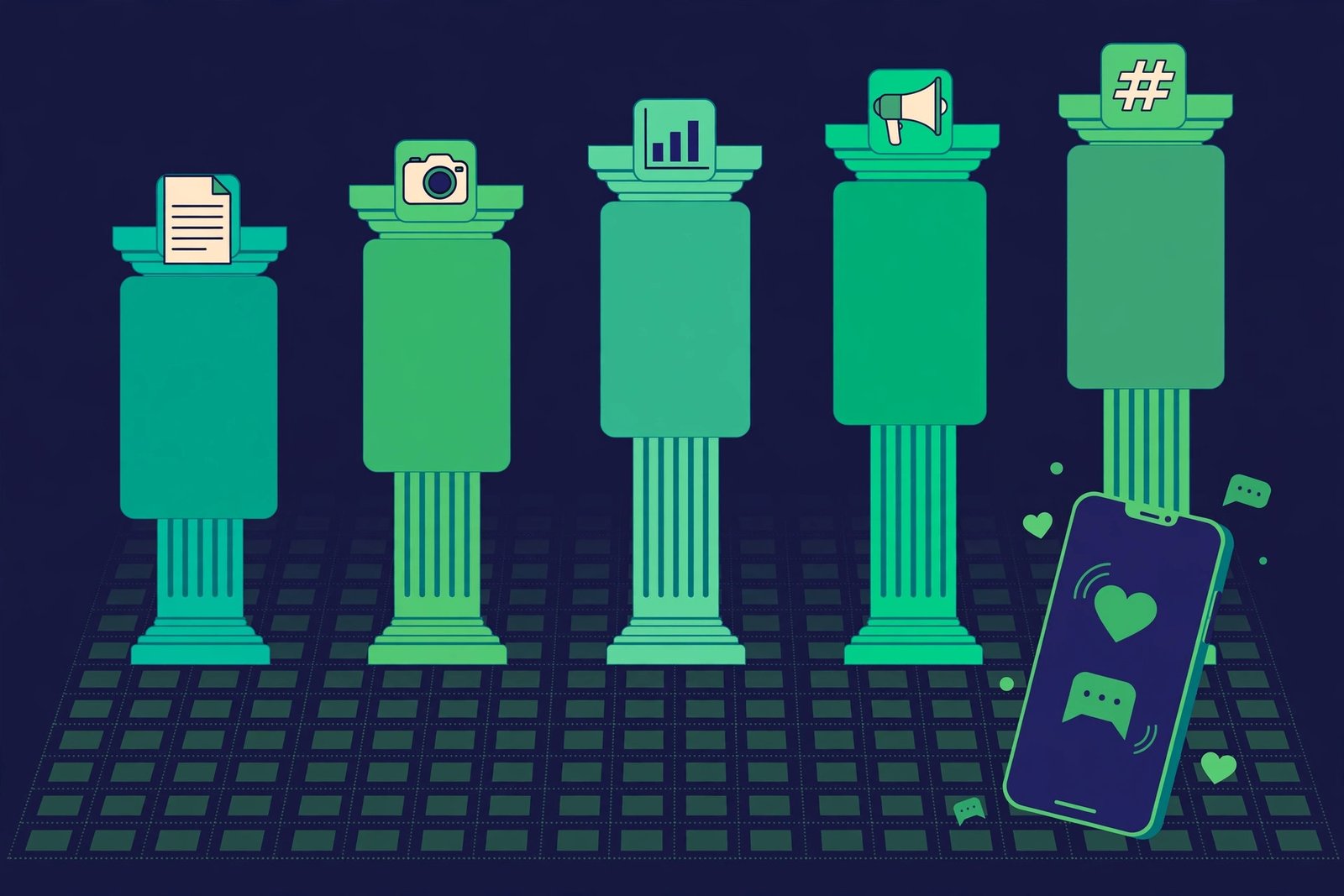 Social media content pillars planned on a calendar for a local service business