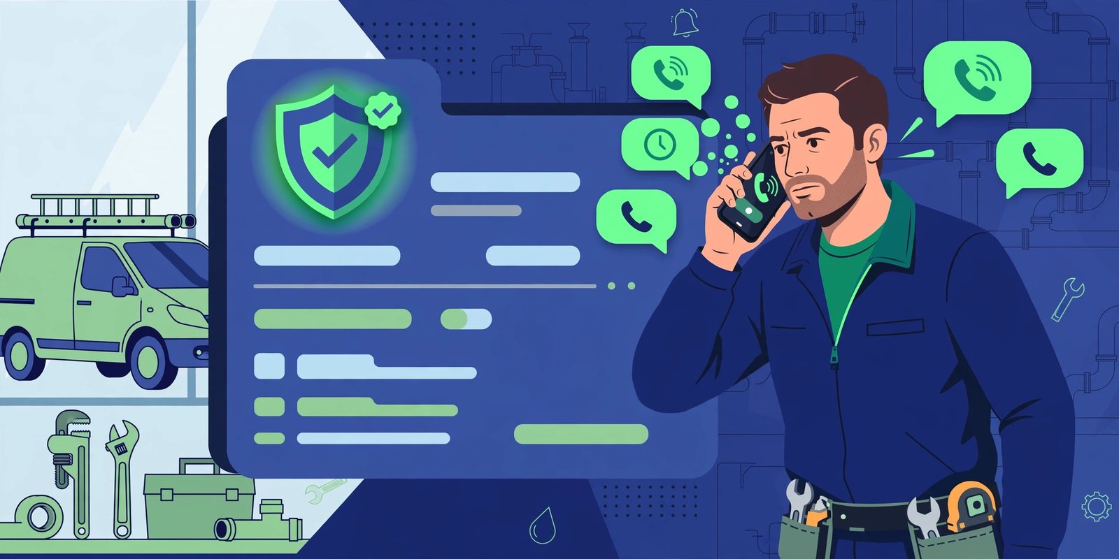 Service business owner answering a ringing phone with a Google Verified badge: Local Services Ads missed call billing