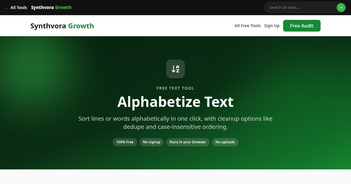 Alphabetize Text tool preview