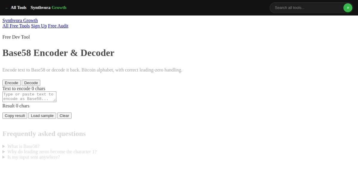 Base58 Encoder & Decoder tool preview