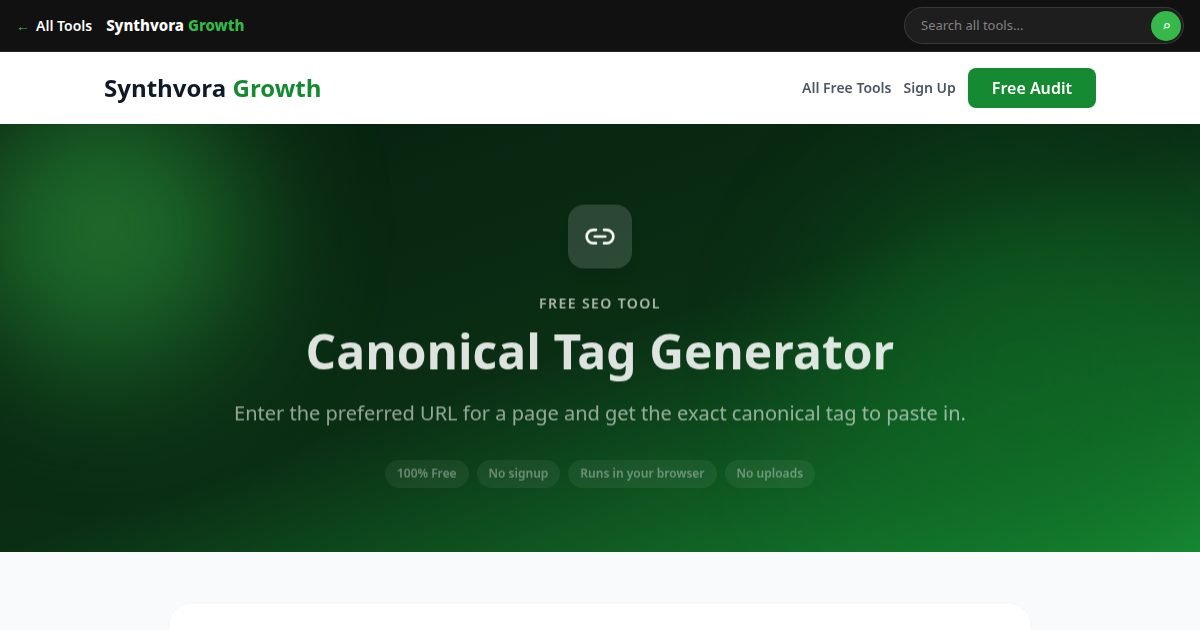 Canonical Tag Generator tool preview