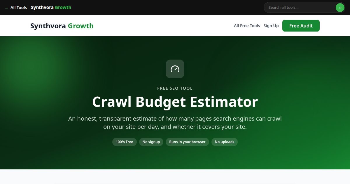 Crawl Budget Estimator tool preview