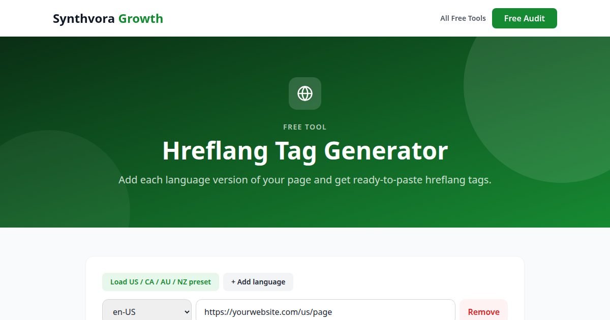 Hreflang Tag Generator tool preview