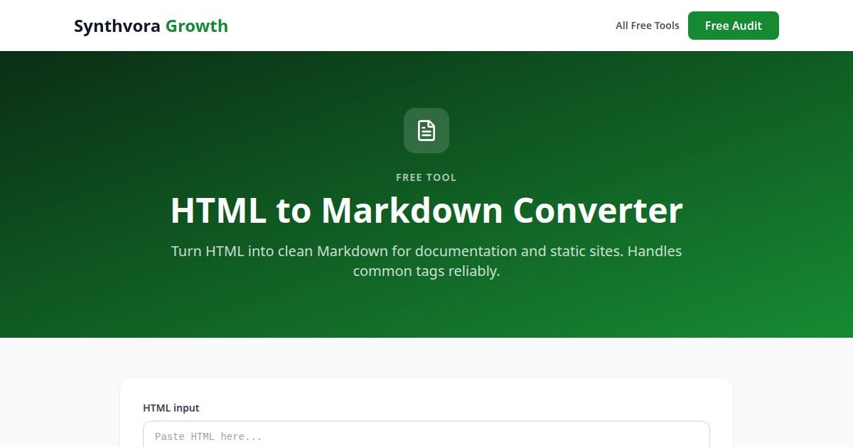 HTML to Markdown Converter tool preview