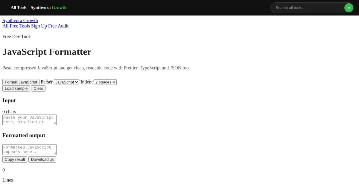 JavaScript Formatter tool preview