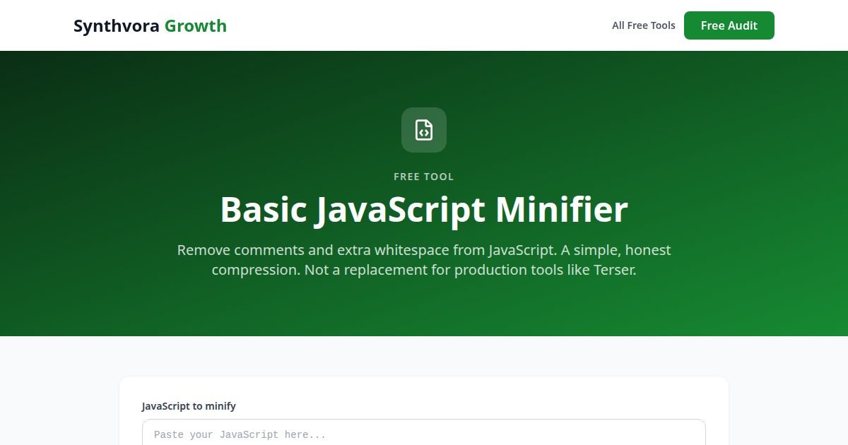 Basic JavaScript Minifier tool preview