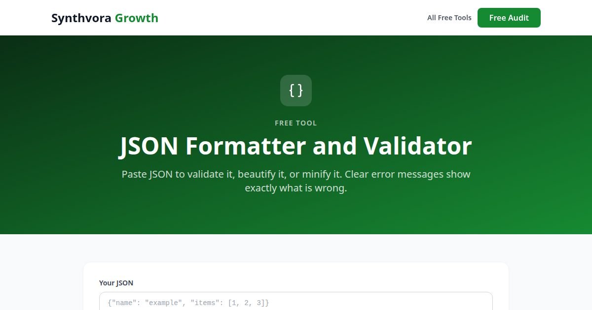 JSON Formatter and Validator tool preview
