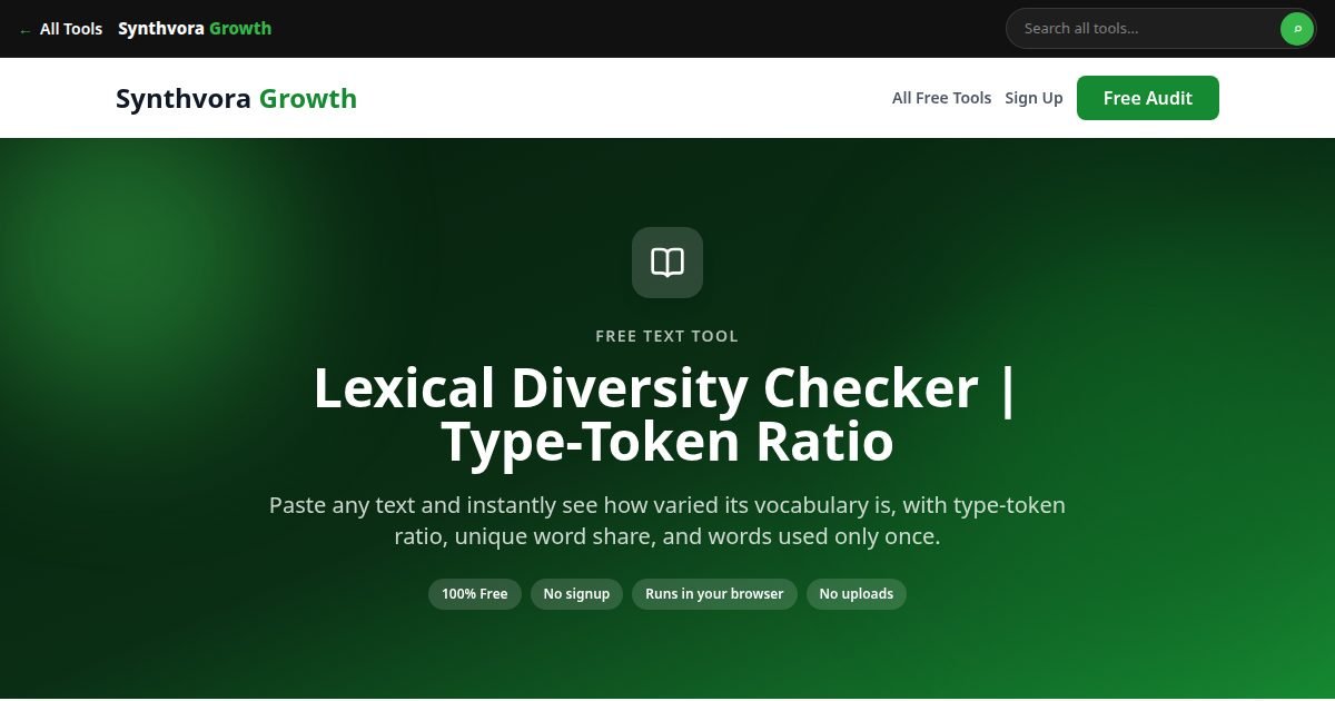 Lexical Diversity Checker | Type-Token Ratio tool preview