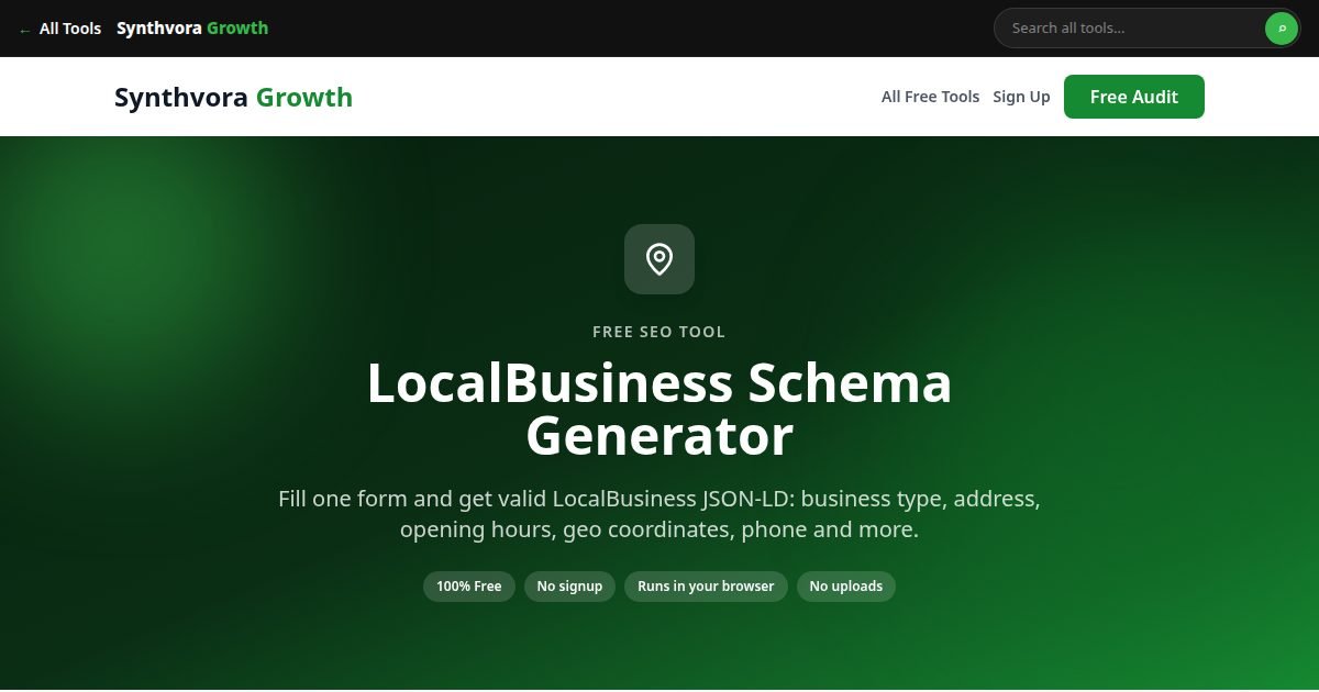 LocalBusiness Schema Generator tool preview