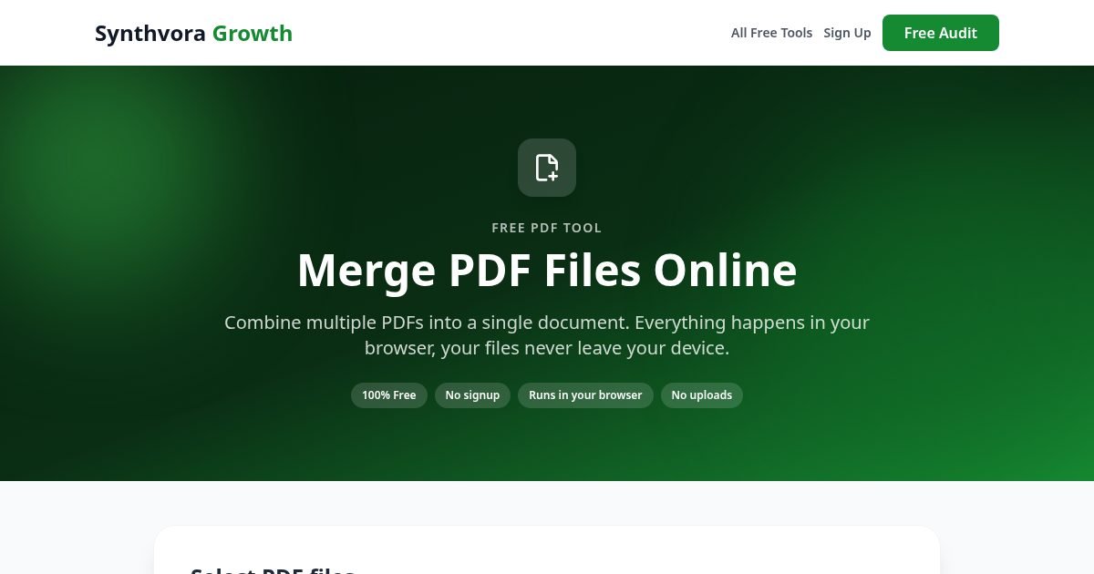 Merge PDF Files Online tool preview