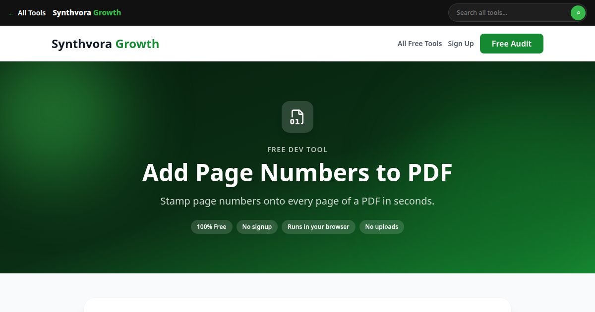 Add Page Numbers to PDF tool preview