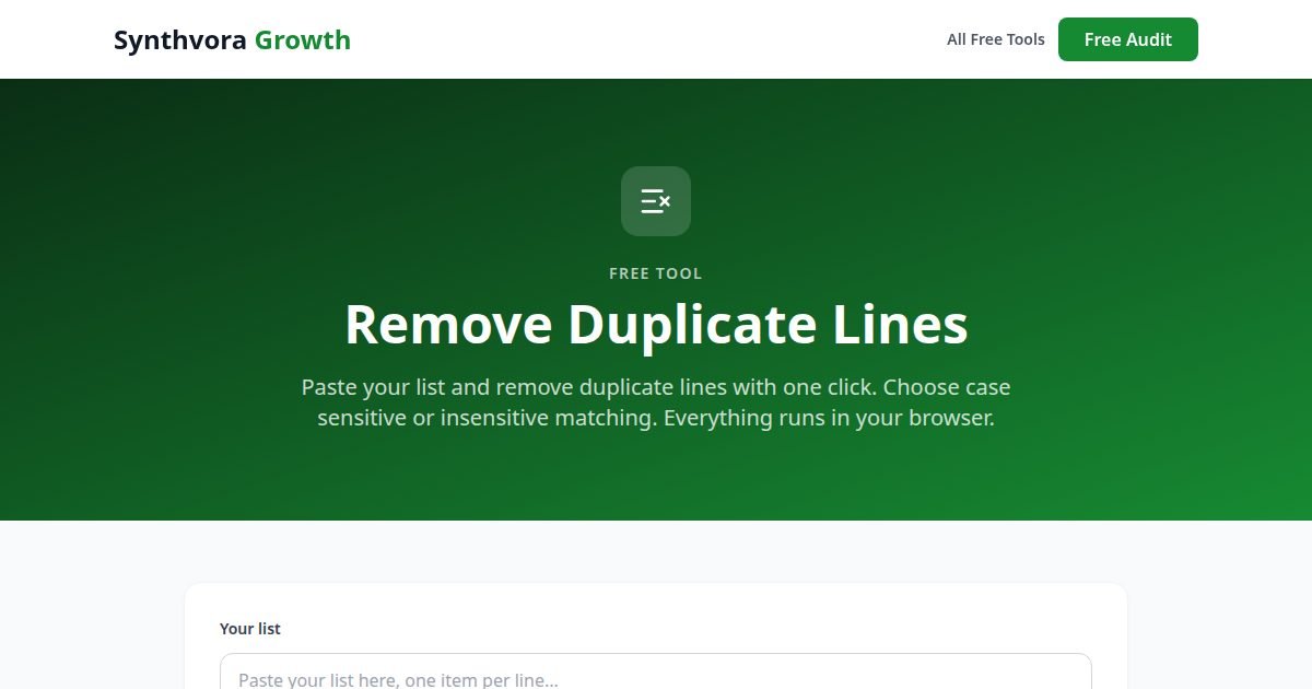 Remove Duplicate Lines tool preview