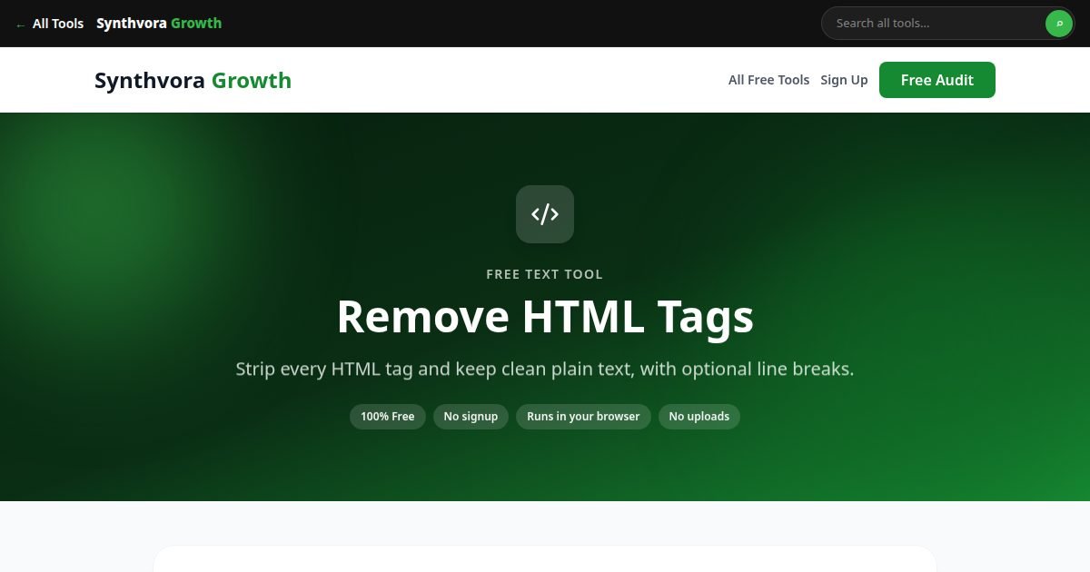 Remove HTML Tags tool preview