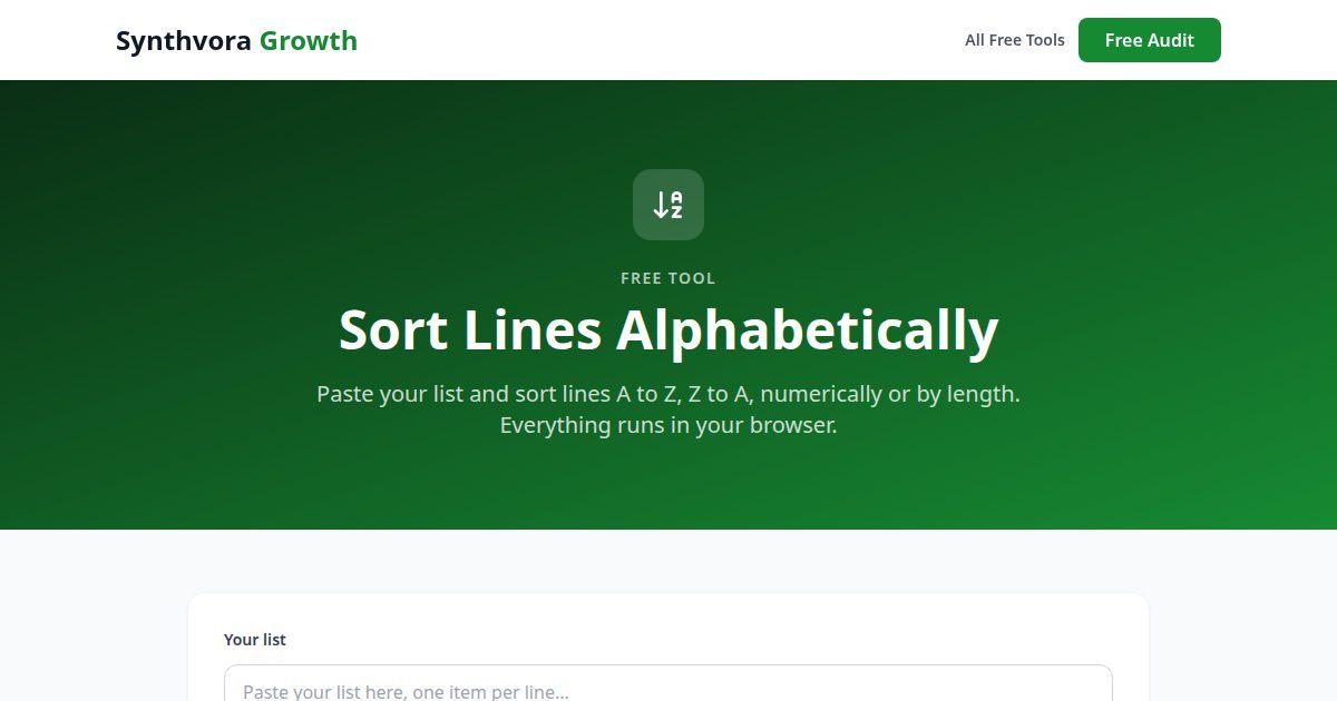Sort Lines Alphabetically tool preview