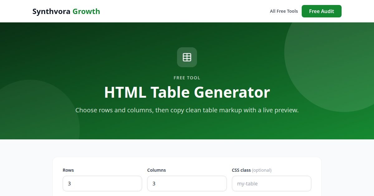 HTML Table Generator tool preview