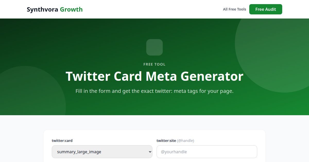 Twitter Card Meta Generator tool preview