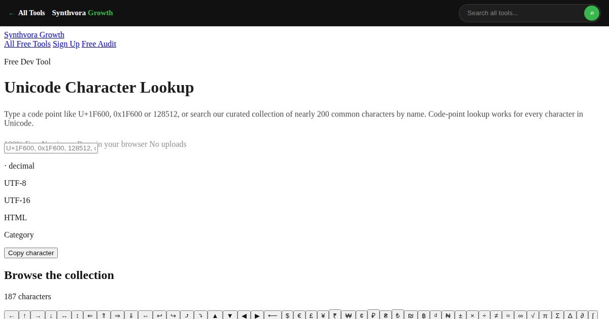 Unicode Character Lookup tool preview