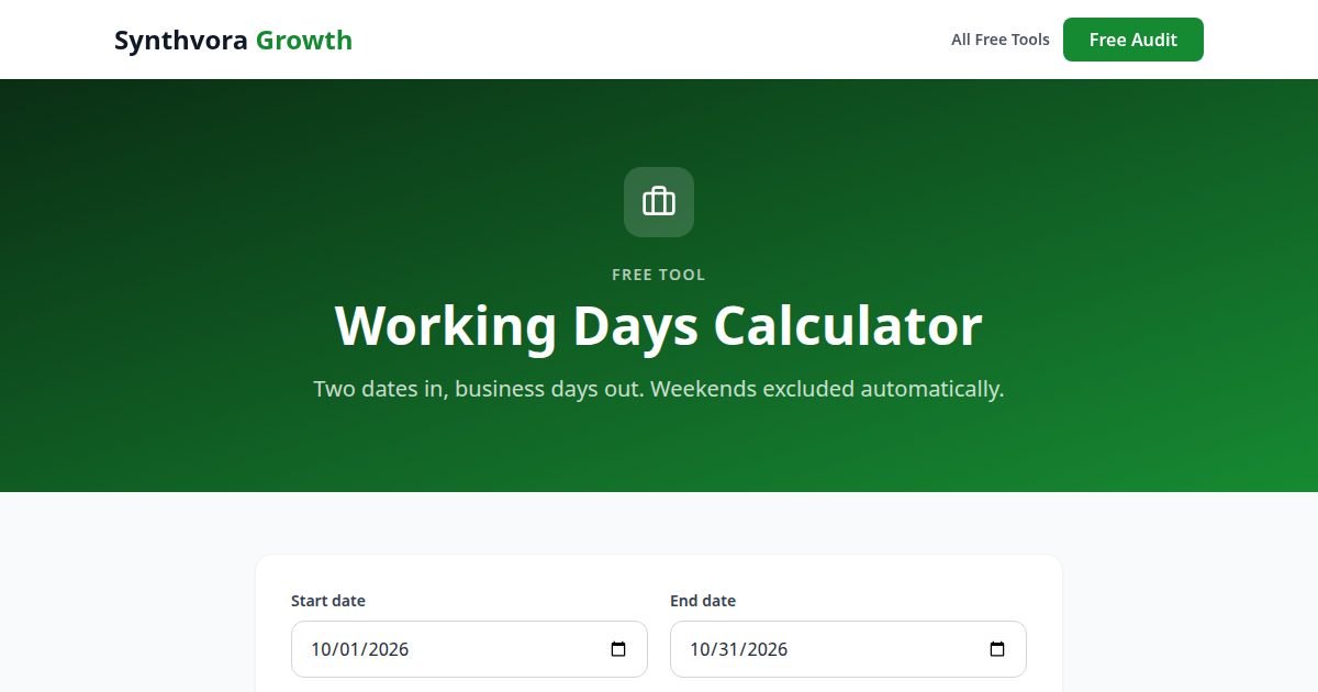 Working Days Calculator tool preview